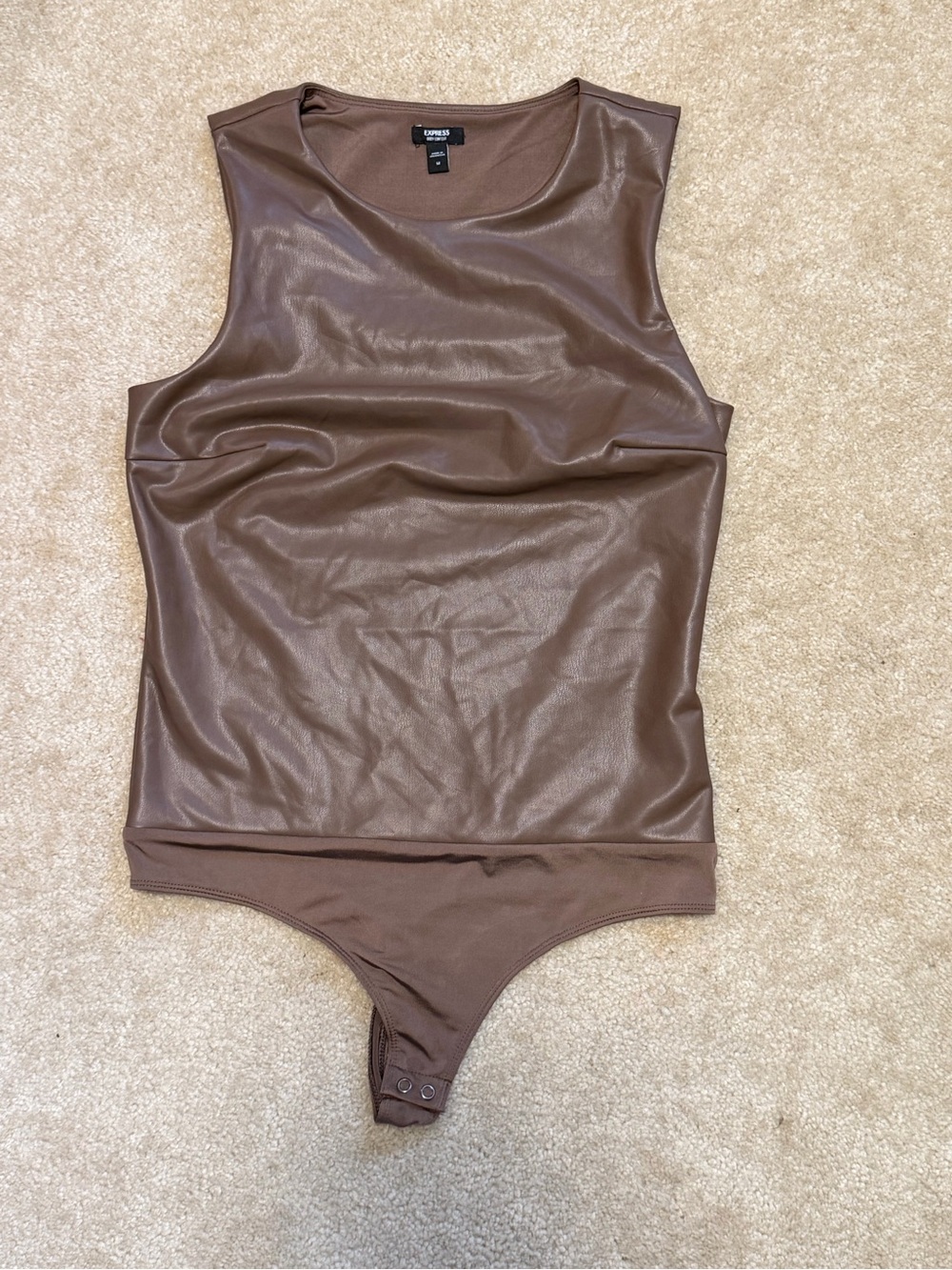 Express Brown Faux Leather Sleeveless Bodysuit